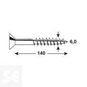 Tirafondo 6,0x140 mm -  Pz Galvanizado (6 uds.)