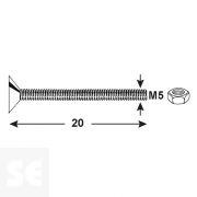 Tornillo Cabeza avellanada + Tuercas Cabeza Plana Fresada Cincada PH M5X20 mm (65u.)