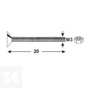 Tornillo Cabeza Avellanada + Tuerca M3x20mm. (30u.)