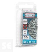 Tornillo Cabeza Avellanada + Tuerca M3x20mm. (30u.)