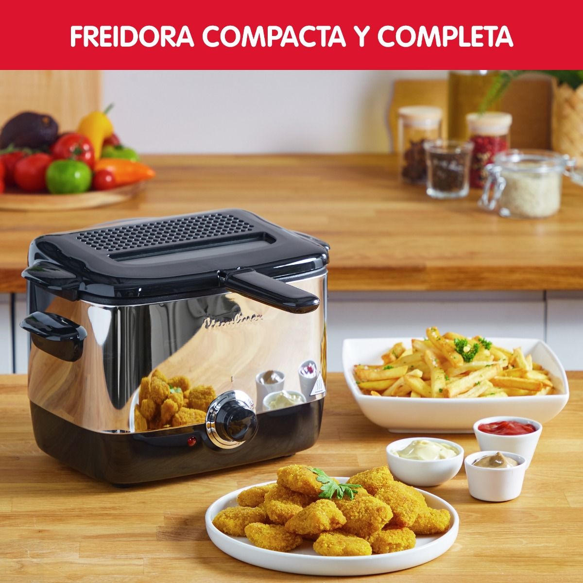 Freidora de Aceite Compacta, Termostato Ajustable, 1l. Moulinex