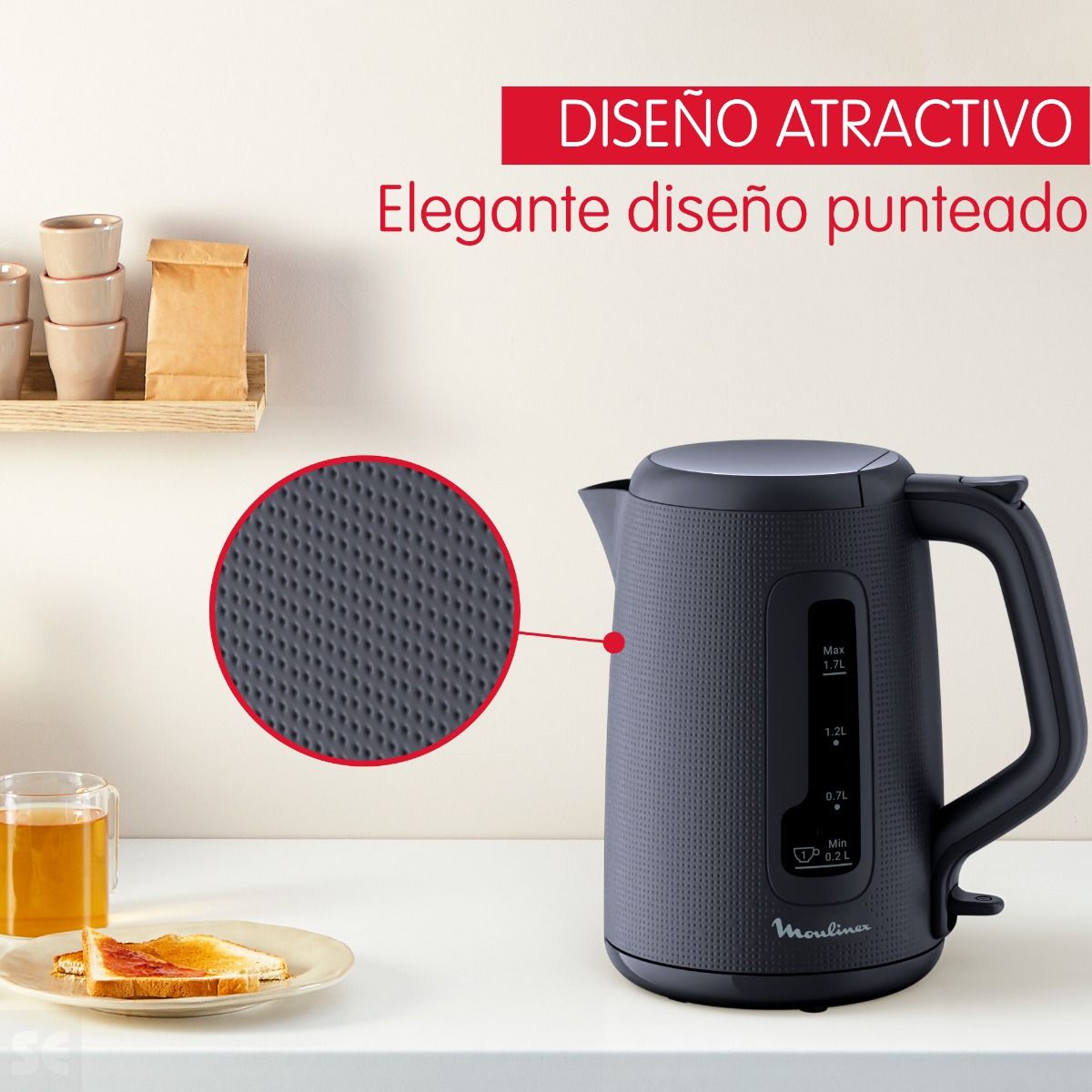 Hervidor de Agua Morning 1.7l. Negro Moulinex