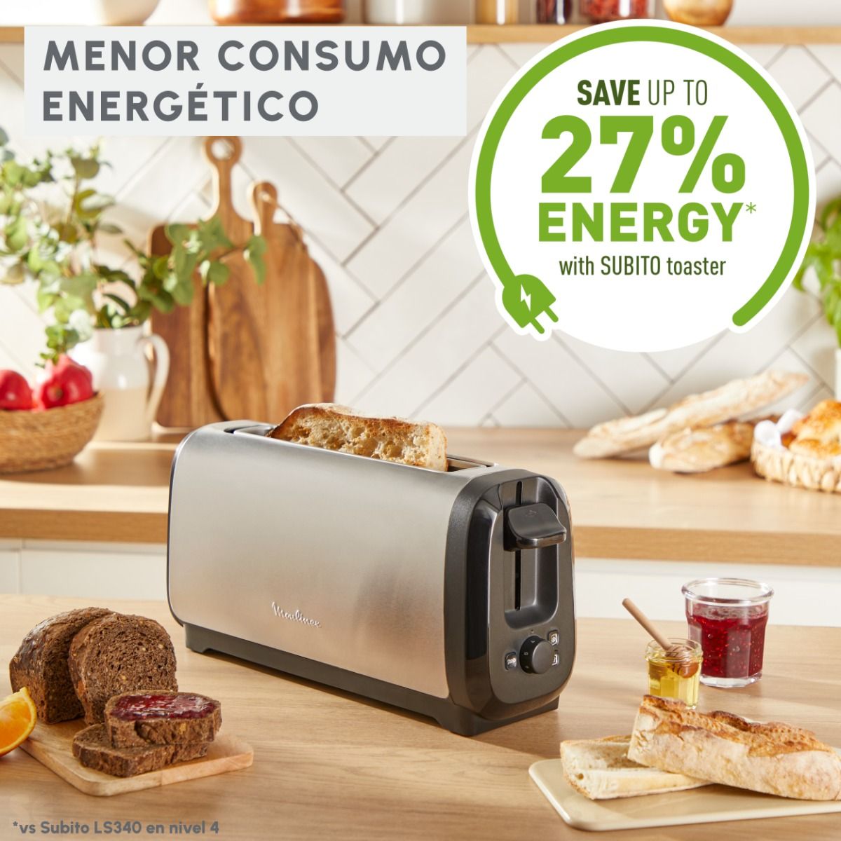 Tostadora de Ranura Larga Menor Consumo Energético Moulinex