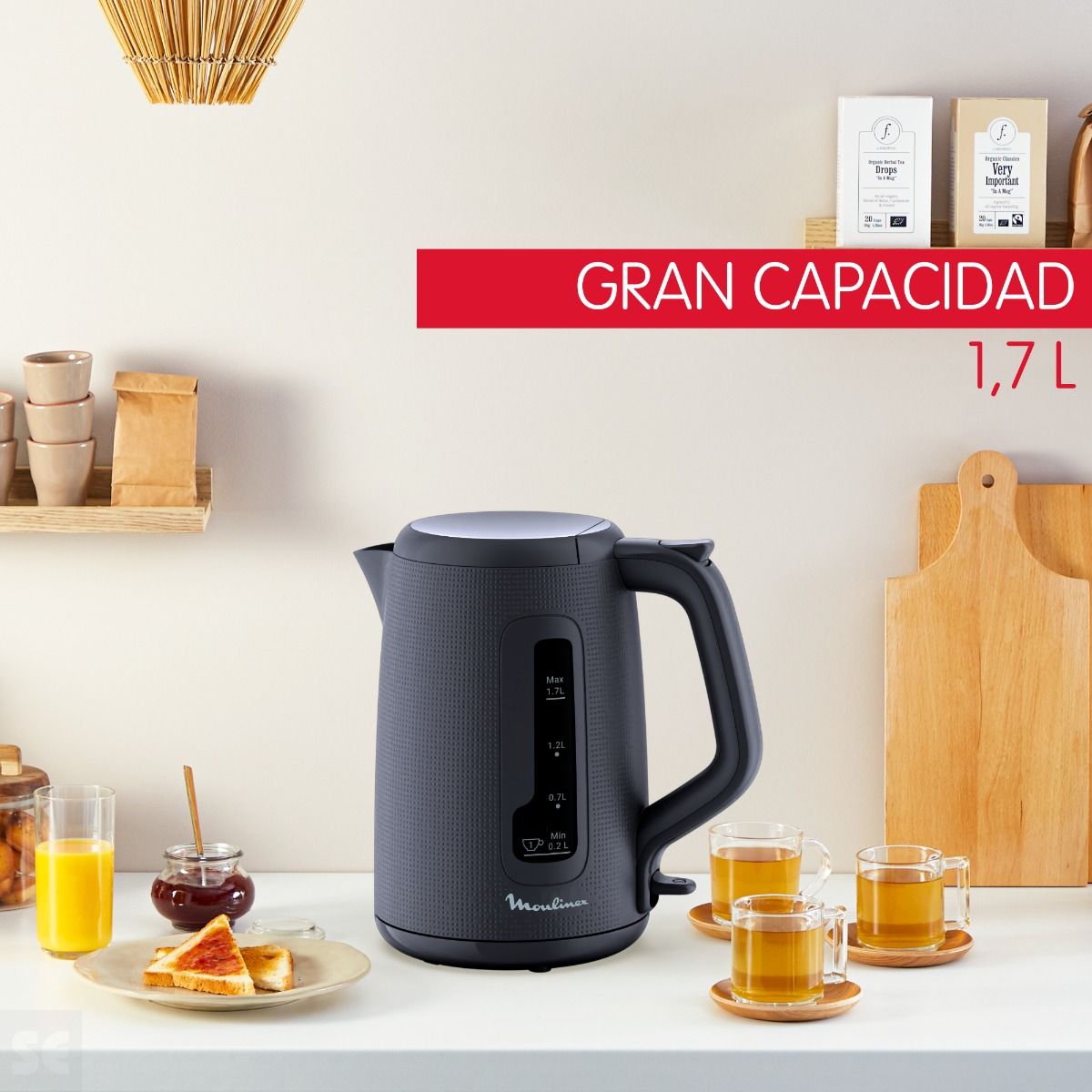 Hervidor de Agua Morning 1.7l. Negro Moulinex