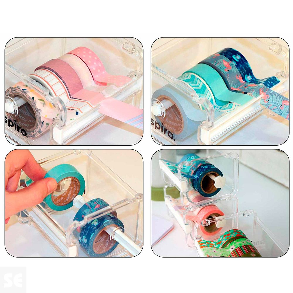 Dispensador Washi Tape Apilable 5 Rollos Diseños Surtidos