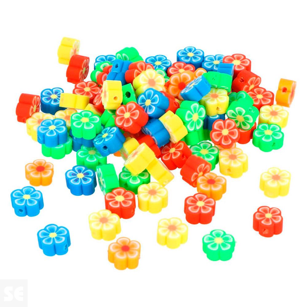 Cuentas 14861 Poliméricas Flores 5 Modelos de 10mm 100u.