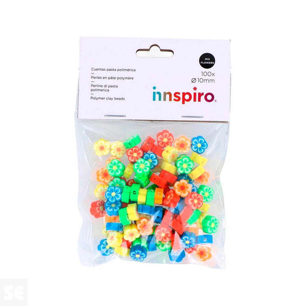 Cuentas 14861 Poliméricas Flores 5 Modelos de 10mm 100u.
