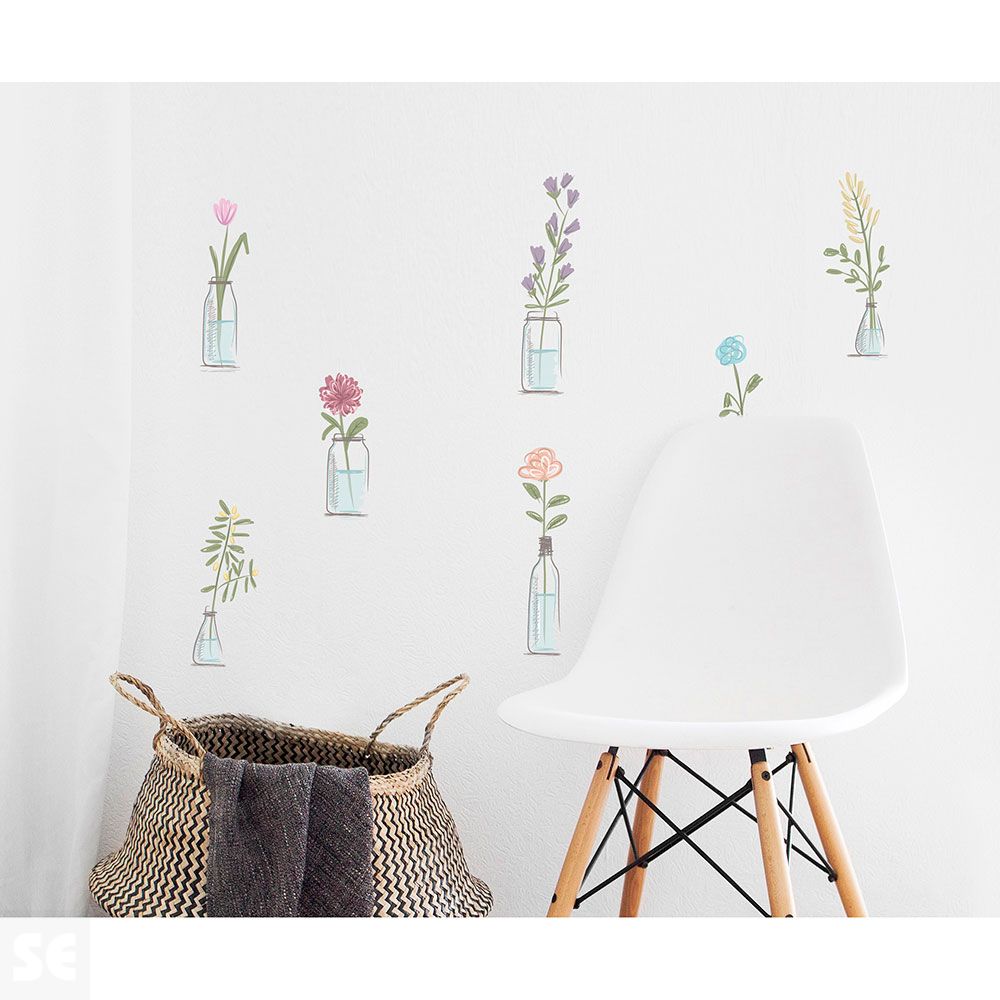 Sticker Deco Flores En Jarones 24x68Cm