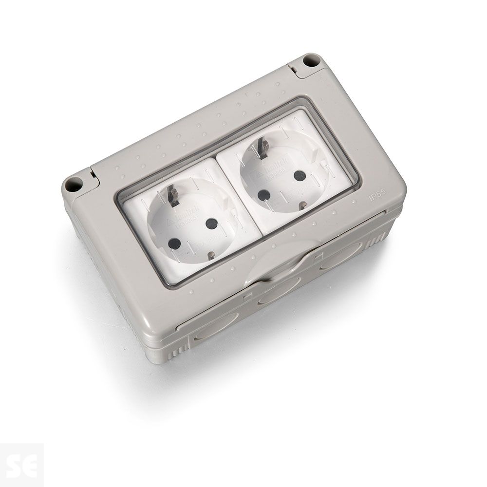 Base Doble Estanca Schuko T/T 16A 250V.  Ref 19-219-09-4