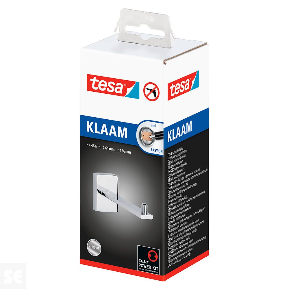 tesa® Portarrollos para rollo de papel higiénico de repuesto Klaam, metal  cromado, autoadhesivo - tesa