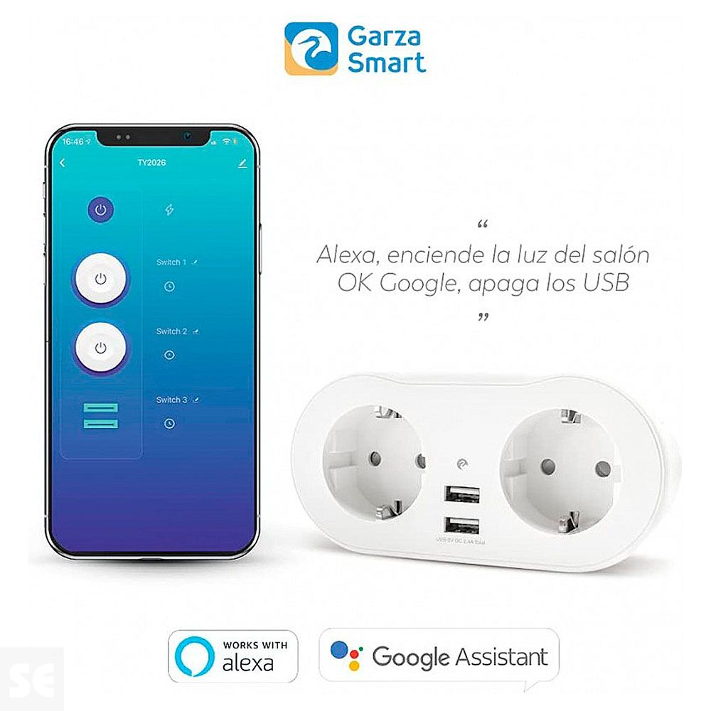 Gz Enchufe Doble Smart Wifi 16a + 2 USB