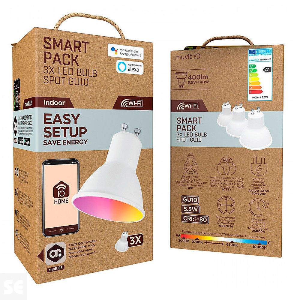 Muvit Io Pack 3 Bombillas Gu10 400 lm, 5.5 w, Rgb+Cct