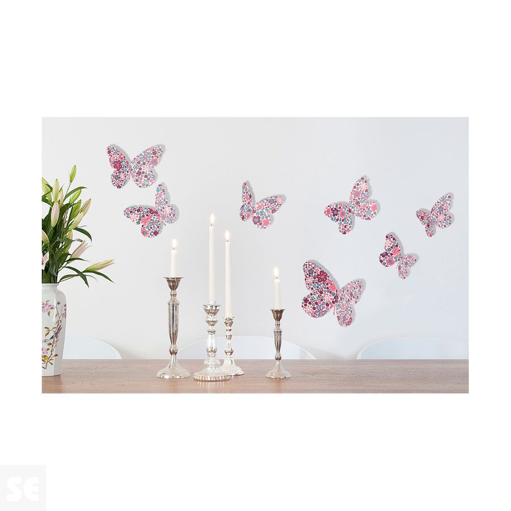 Decoracion 3D Mariposas Liberty Rosa (8x6,5Cm A 14x11Cm