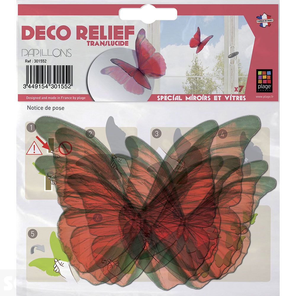 Decoracion 3D Transp.- Mariposas Rojas (8x6,5Cm A 14x11Cm