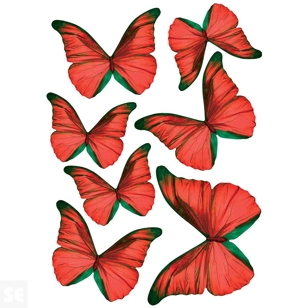 Decoracion 3D Transp.- Mariposas Rojas (8x6,5Cm A 14x11Cm