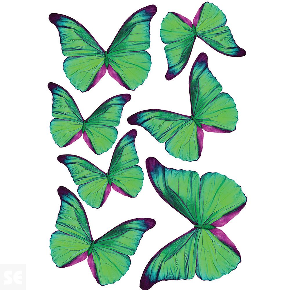 Decoracion 3D Transp.- Mariposas Verdes (8x6,5Cm A 14x11Cm