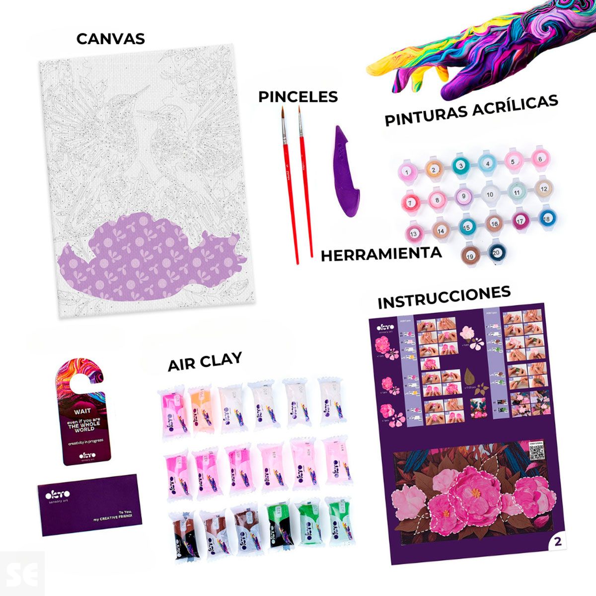 Kit de Modelado 3d + Pintura Colibríes Enamorados 30x40cm