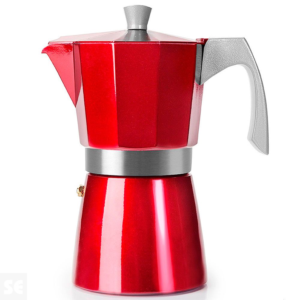 Cafetera Express aluminio fundido Evva Red 3 tazas. Fondo Full Induction especial inducción