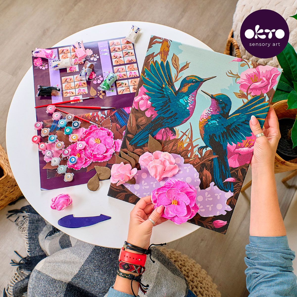 Kit de Modelado 3d + Pintura Colibríes Enamorados 30x40cm