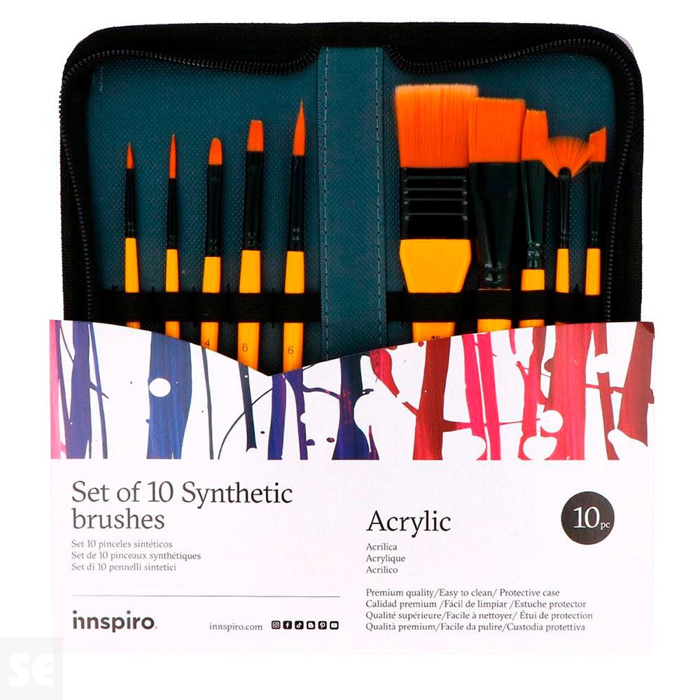 Set 10 Pinceles Sintéticos Acrilico con Estuche
