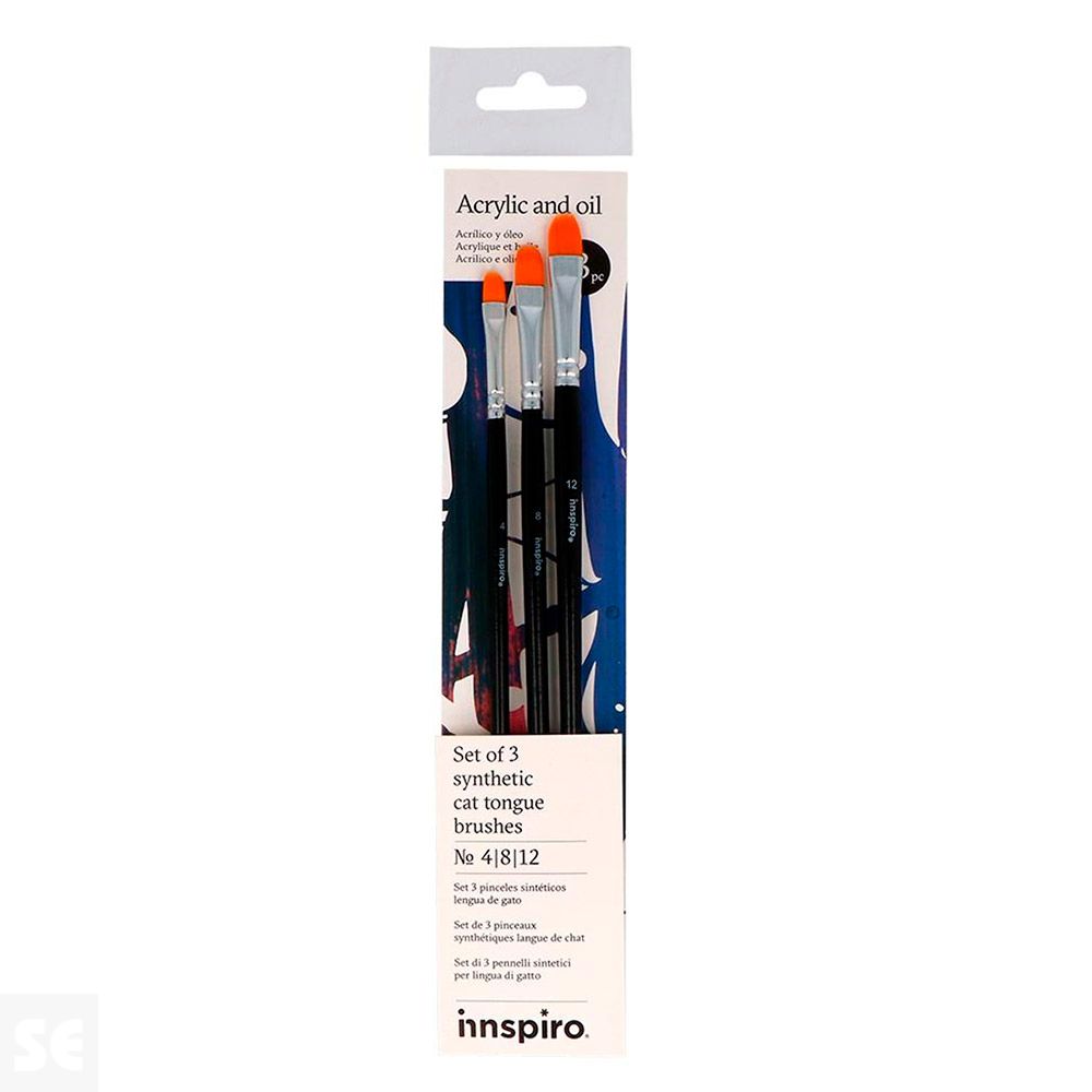 Set 3 Pinceles Sintéticos Lengua de Gato Nº 4, 8, 12