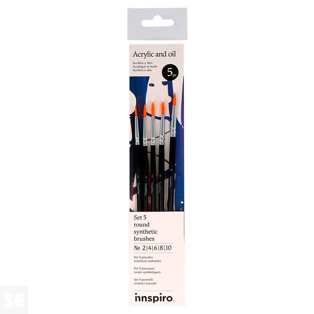 Set 5 Pinceles Sintéticos Redondos Nº 2, 4, 6, 8, 10