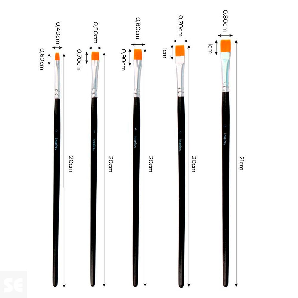 Set 5 Pinceles Sintéticos Planos Nº 2, 4, 6, 8, 10