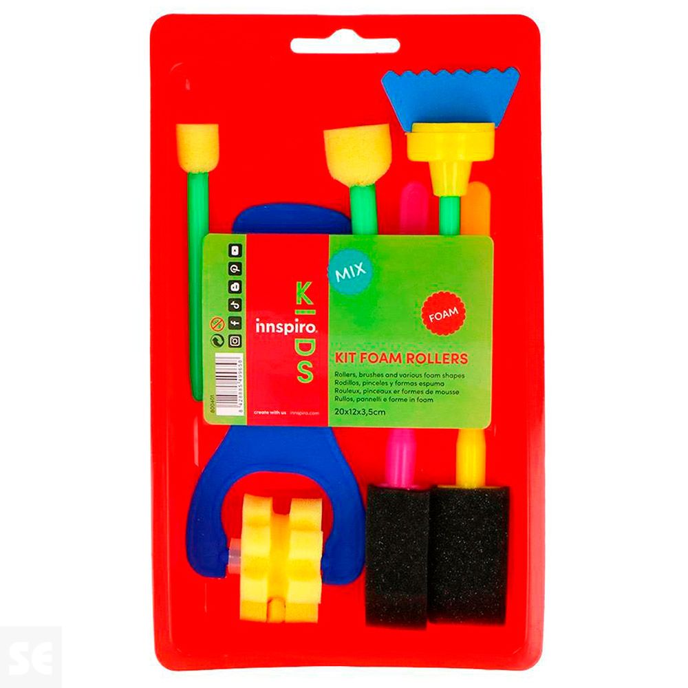 Kit Rodillos, Pinceles y Formas Espuma Variadas con Bandeja
