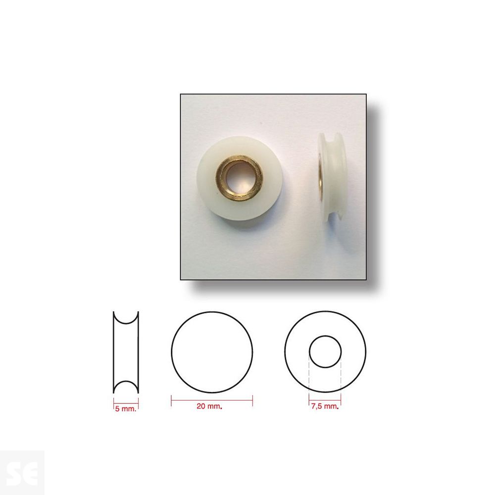 Rodamientos Nylon Mod.Rail (4U.) 7,5x20x5Mm