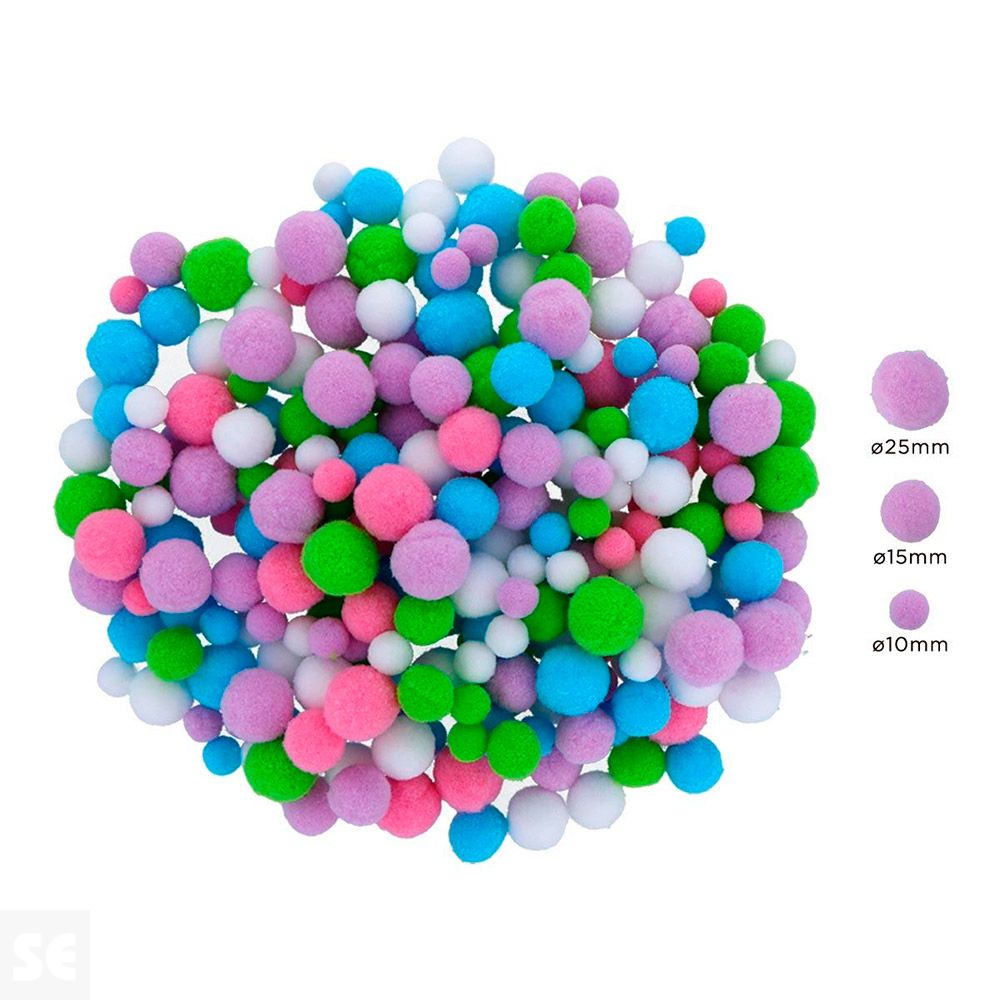 Pompones 99470 200u. Pastel Surt 10,12,15,20,25mm