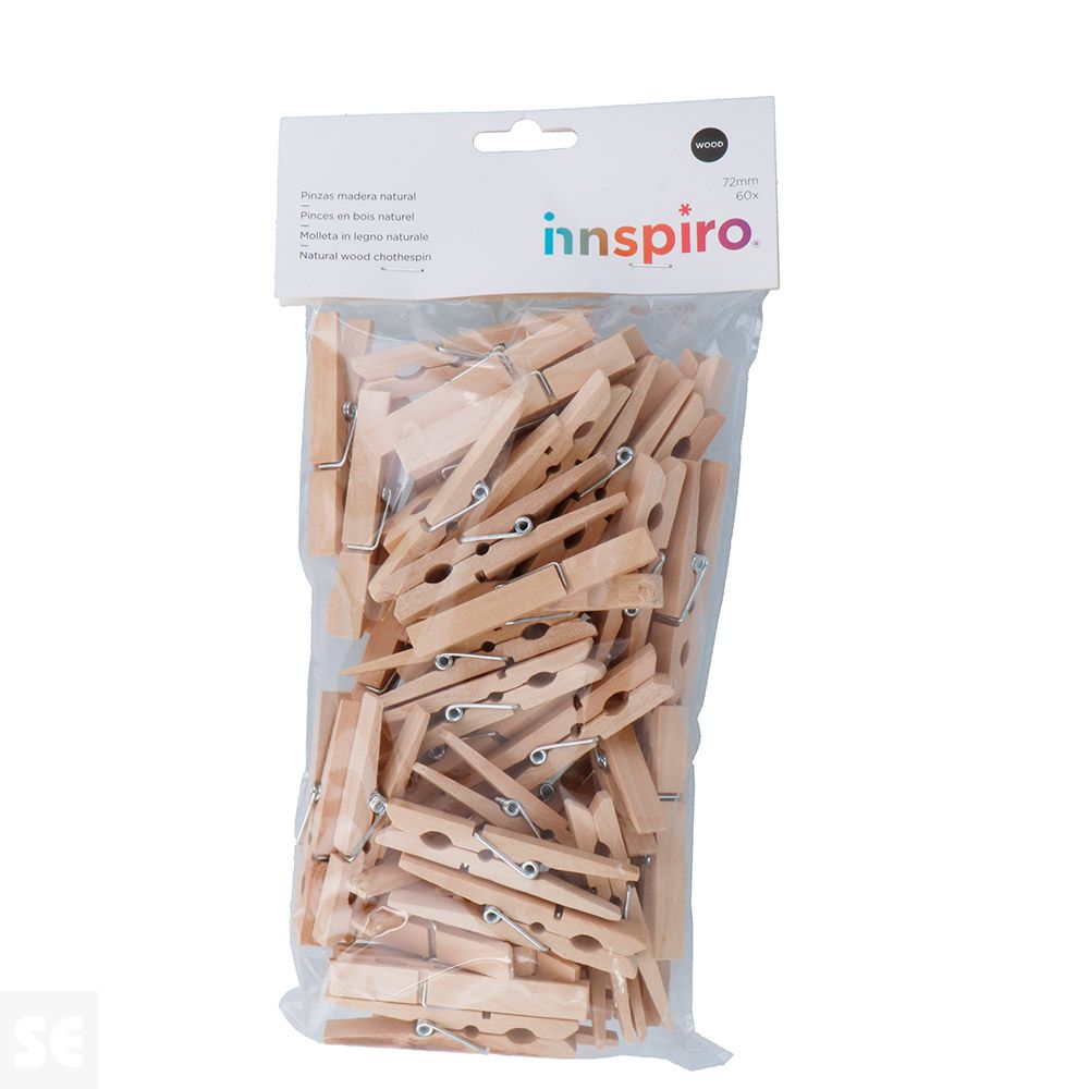 Pinzas Madera Natural 72x10mm 60u.