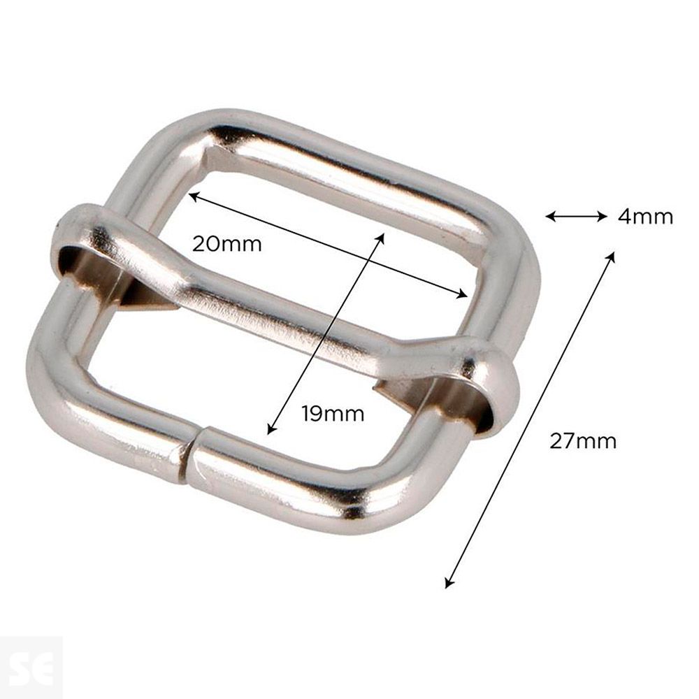 Hebilla Corredera Rectangular Hierro Níquel 20 mm 5u.