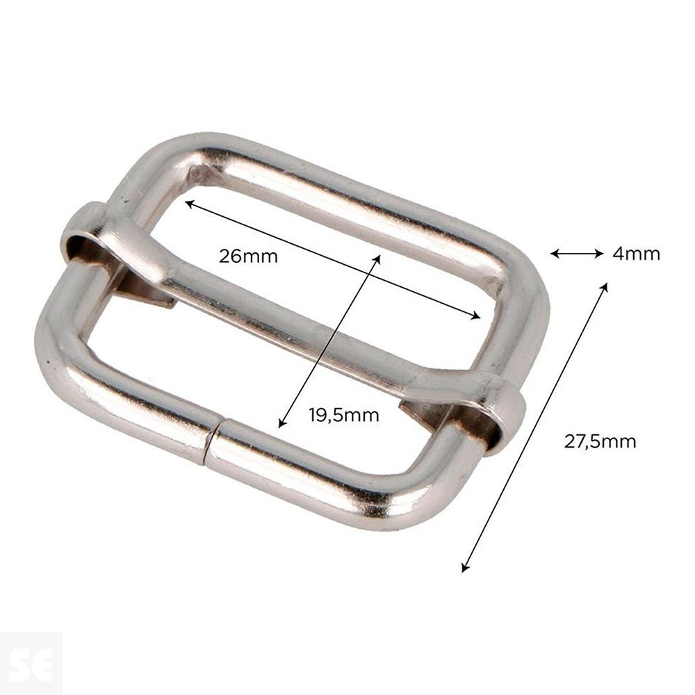 Hebilla Corredera Rectangular Hierro Níquel 26 mm 5u.