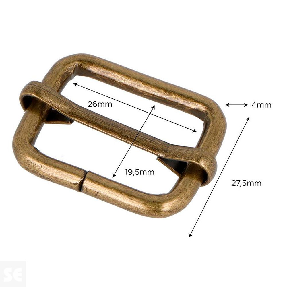 Hebilla Corredera Rectangular Hierro Oro Viejo 26 mm 5u.