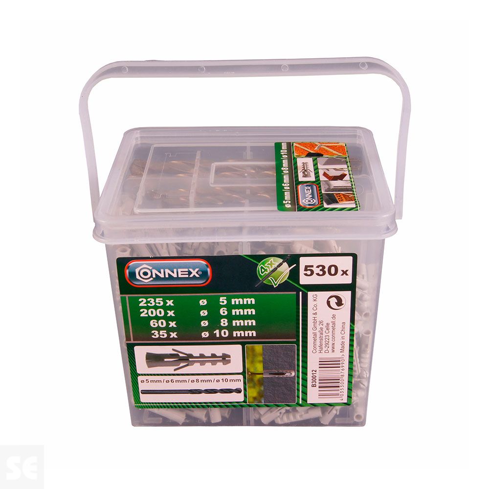 Surtido de Tacos (5-6-8-10) y Brocas (5-6-8-10) hormigón 530 Piezas