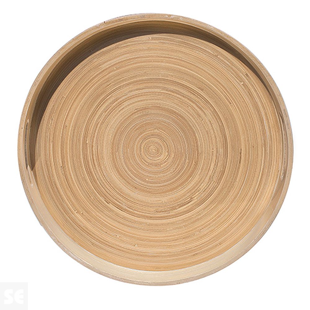 Bandeja Redonda Bambú Natural Gris Mate