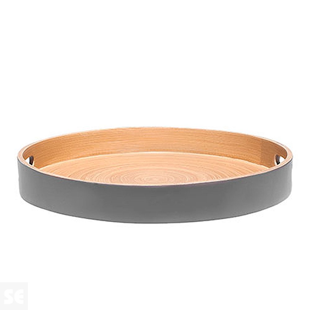 Bandeja Redonda Bambú Natural Gris Mate