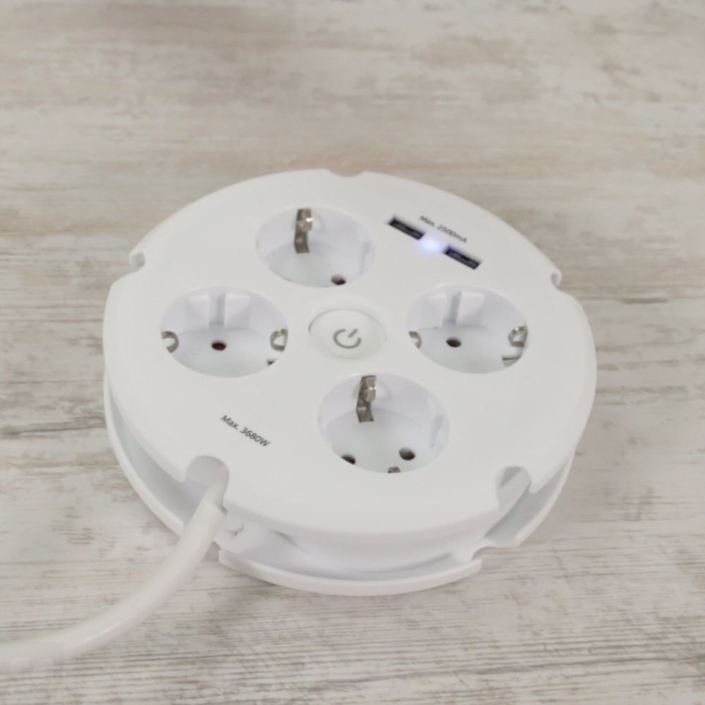 Base Múltiple Combi 4 Tomas Y 2 Puertos Usb 2,5A