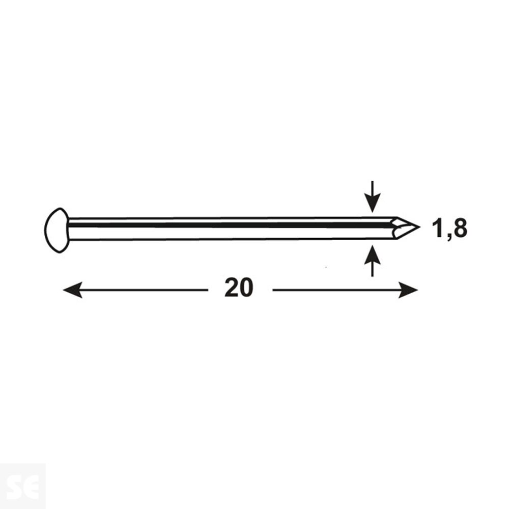 Pin Cabeza Redonda galvanizado 1,8x20mm. (60 gramos)
