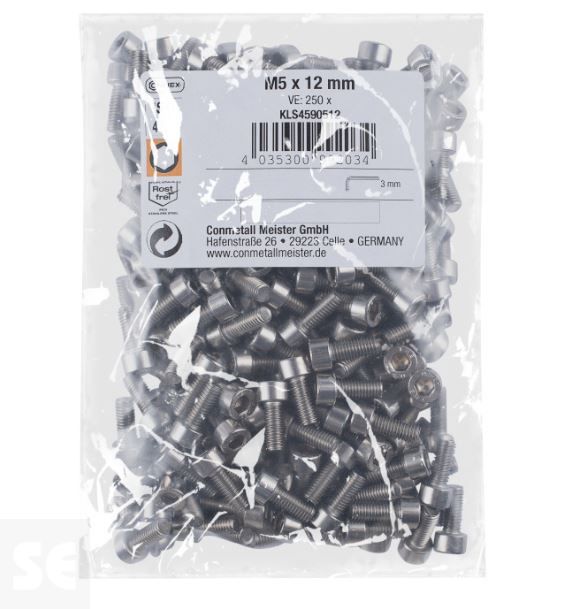 Tornillo Cónico Allen M5x12 A2 Din 4762 (250u.)