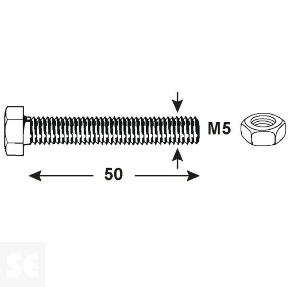 Tornillo Cabeza Hexagonal M5x50mm. Din 933 (6 piezas)