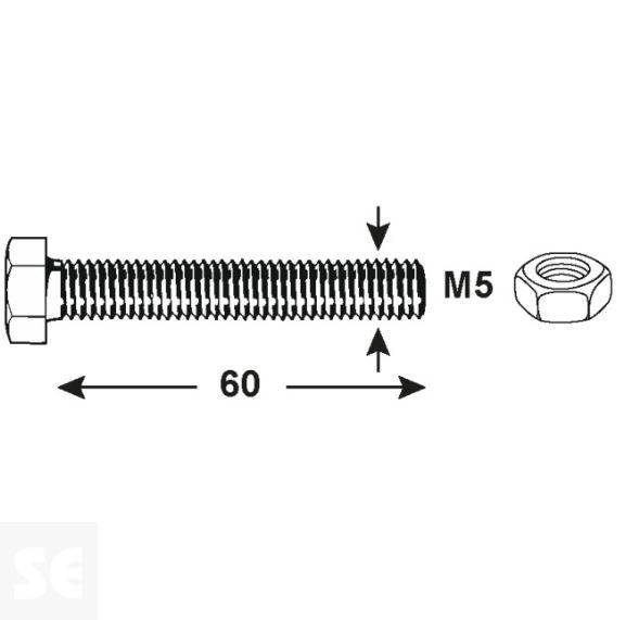 Tornillo Cabeza Hexagonal M5x60mm. Din 933 (6 piezas)