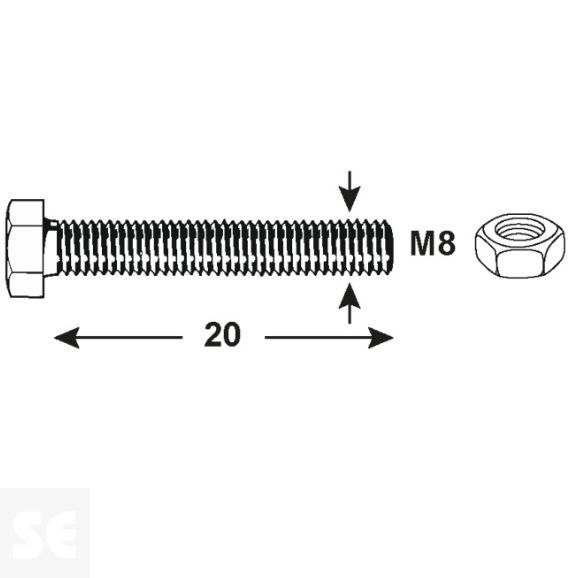 Tornillo Cabeza Hexagonal M8x20mm. Din 933 (6 piezas)