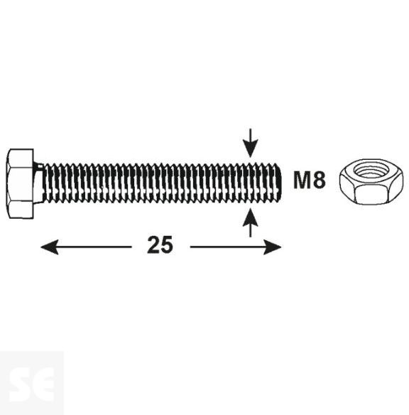 Tornillo Cabeza Hexagonal M8x25mm. Din 933 (15 piezas)