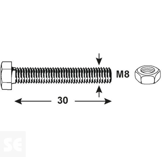 Tornillo Cabeza Hexagonal M8x30mm. Din 933 (20 piezas)