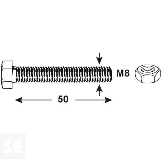 Tornillo Cabeza Hexagonal M8x50mm. Din 933 (4 piezas)