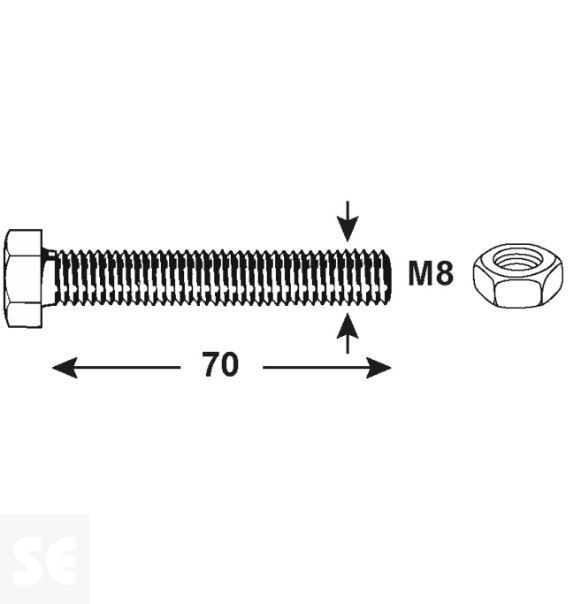 Tornillo Cabeza Hexagonal M8x70mm. Din 933 (10 piezas)
