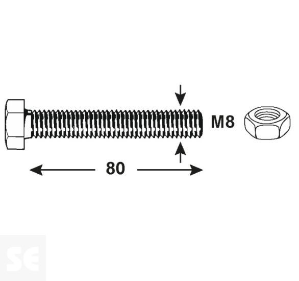Tornillo Cabeza Hexagonal M8x80mm. Din 933 (4 piezas)