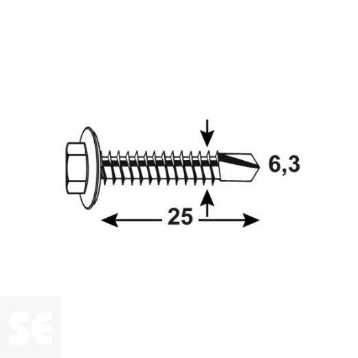 Tornillo Auto-Perforante Sellador 6,3x25mm. Din 15480 (100 uds)