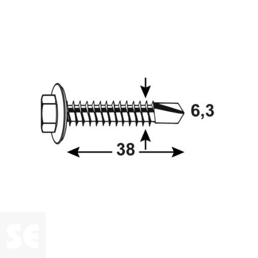 Tornillo Auto-Perforante Sellador 6,3x38mm. Din 15480 (100 uds)